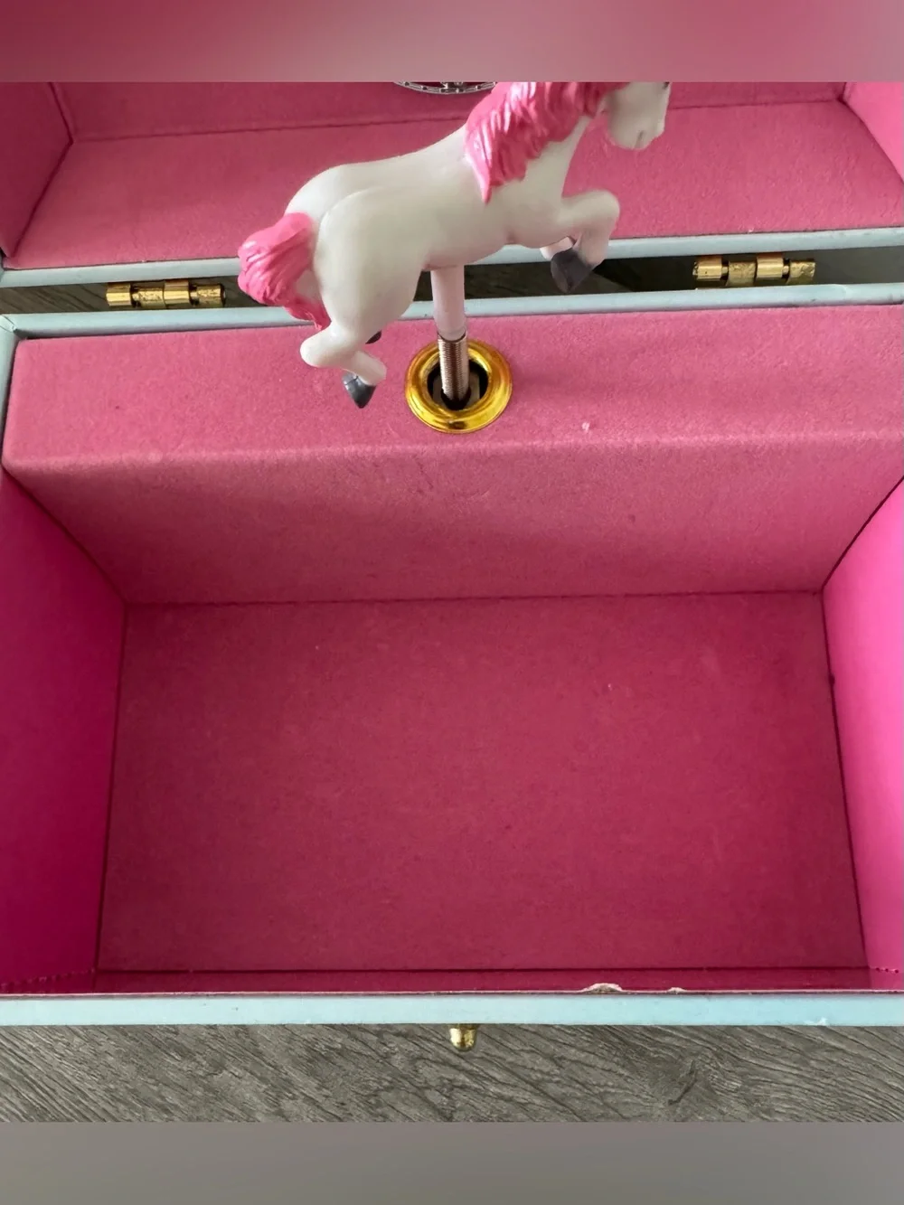 Girl's Musical Jewelry Storage Box with Spinning Unicorn, 6 x 4.65 x 3.5 inches